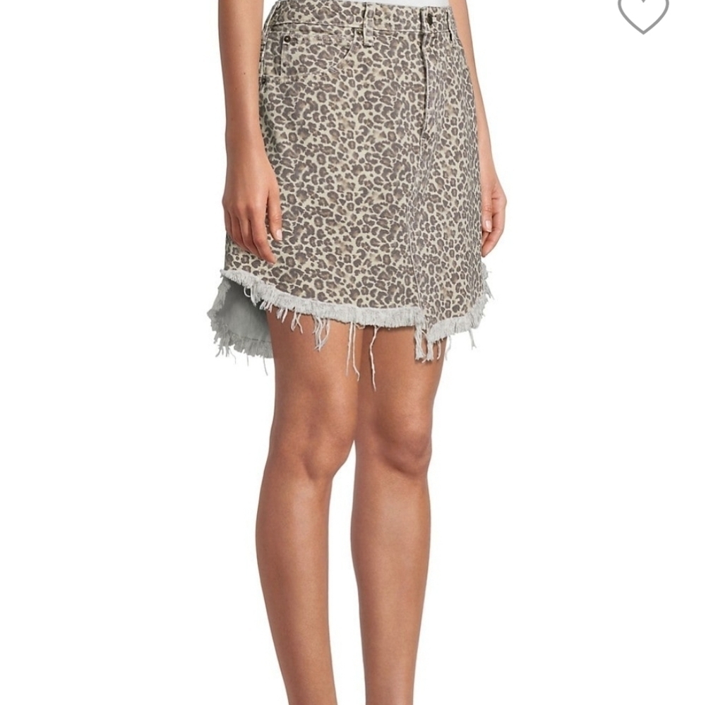 🌸 NEW Free People | Bailey Leopard‎ Print Denim Skirt 29 - Picture 2 of 15